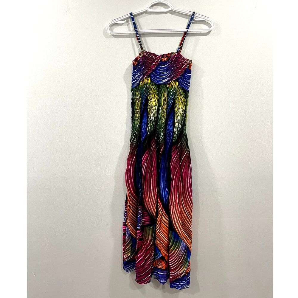 Multicolor Pleated Maxi Dress with Spaghetti Straps - Picture 2 of 9